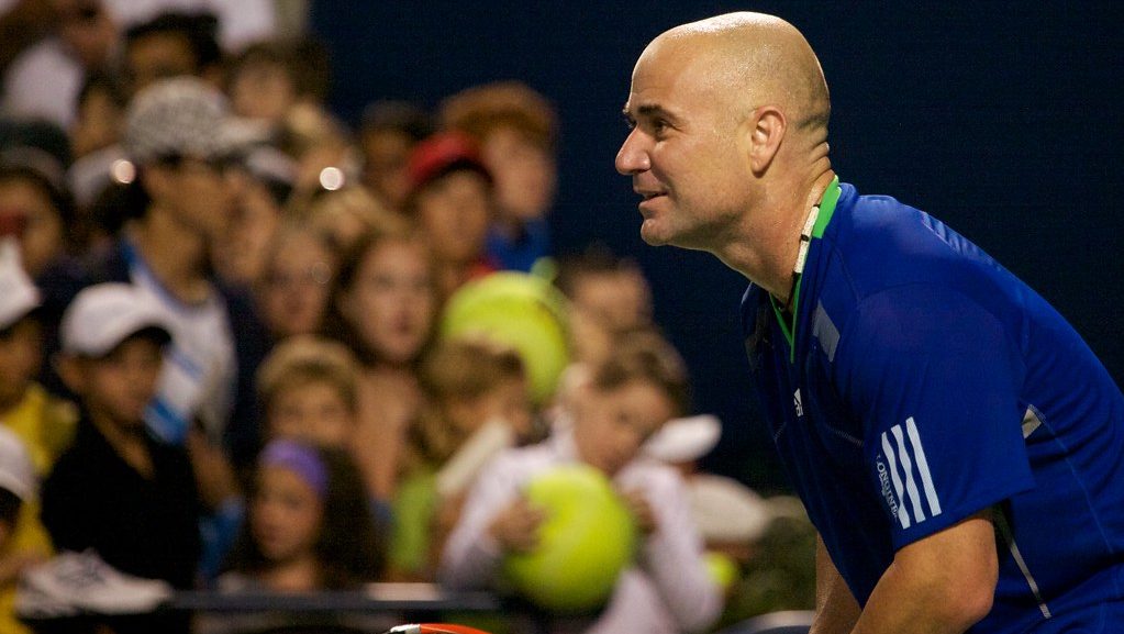 Agassi gets ready to return a serve.